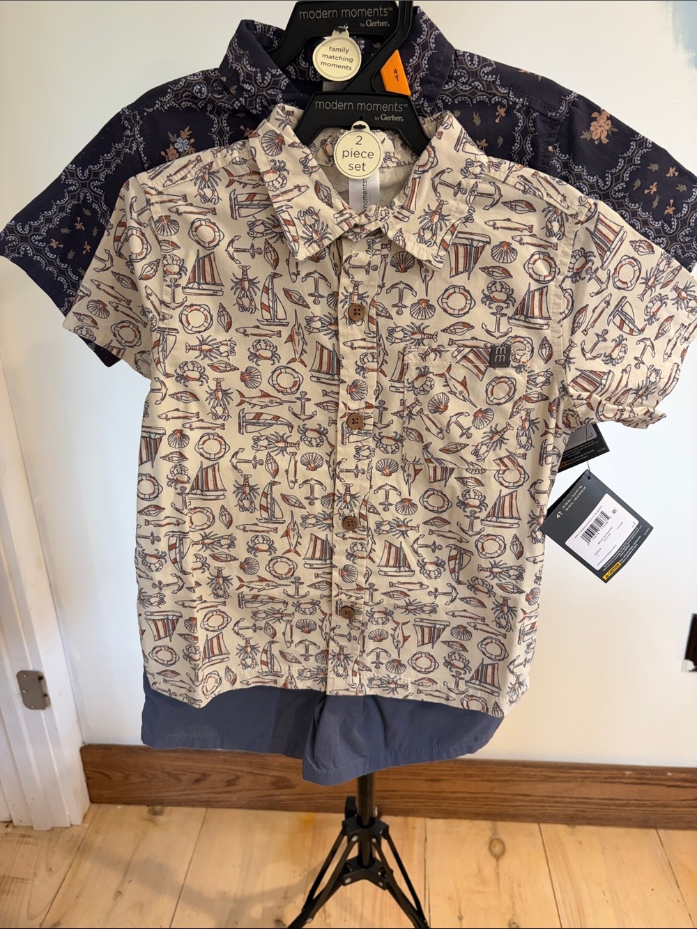 Lot of 2 Gerber Matching Moments Boys Sets-Nautical/Hawaiian print. Size 4T NWT